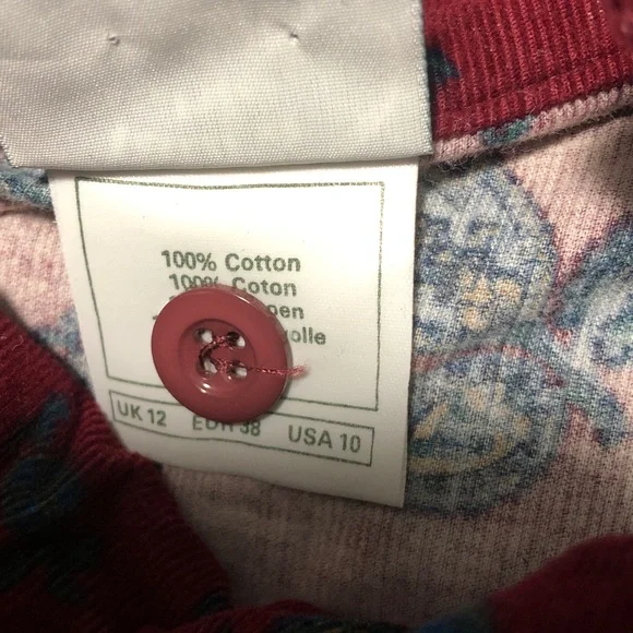 VintageLauraAshley CORDUROY Drop Waist FLORAL DRESS Button Sz10 Maroon/Teal EUC - Picture 5 of 6
